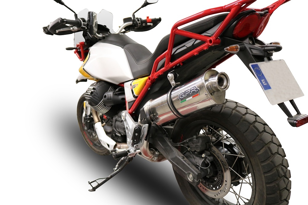 Esapament GPR compatibil cu Moto Guzzi V85 TT 2021 Evacuare slip-on omologata, inclusiv db killer detașabil și cot de legătură,Trioval