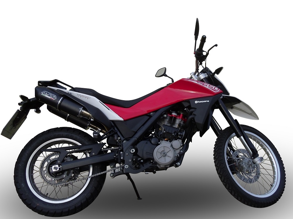 Exhaust compatible with Husqvarna TERRA - STRADA TR 650 2013-2015, Furore Nero, Dual Homologated legal slip-on exhaust including removable db killers and link pipes