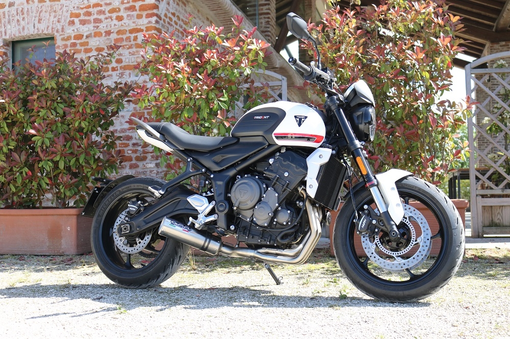 Esapament GPR compatibil cu Triumph Trident 660 2021 Sistem complet de evacuare legal omologat, inclusiv db killer și catalizator detașabil,M3 Titanium Natural