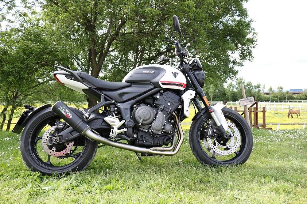 Exhaust compatible with Triumph Trident 660 2021-2024, M3 Black Titanium, Racing full system exhaust, including removable db killer