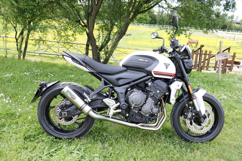 Esapament GPR compatibil cu Triumph Trident 660 2021 Sistem complet de evacuare legal omologat, inclusiv db killer și catalizator detașabil,M3 Inox 