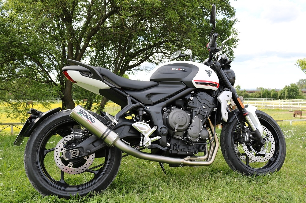 Exhaust compatible with Triumph Trident 660 2021-2024, M3 Titanium Natural, Homologated legal full system exhaust, including removable db killer and catalyst