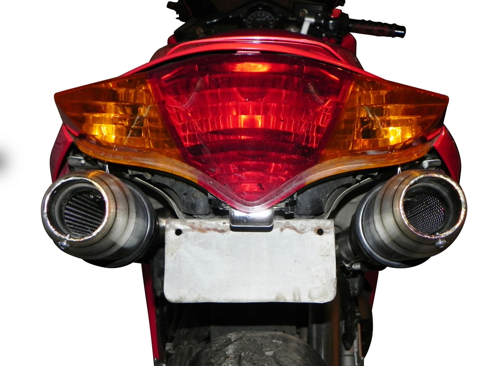 Exhaust compatible with Honda Vfr 800 V-Tec 2002-2013, Deeptone Inox, Dual Homologated legal slip-on exhaust including removable db killers and link pipes