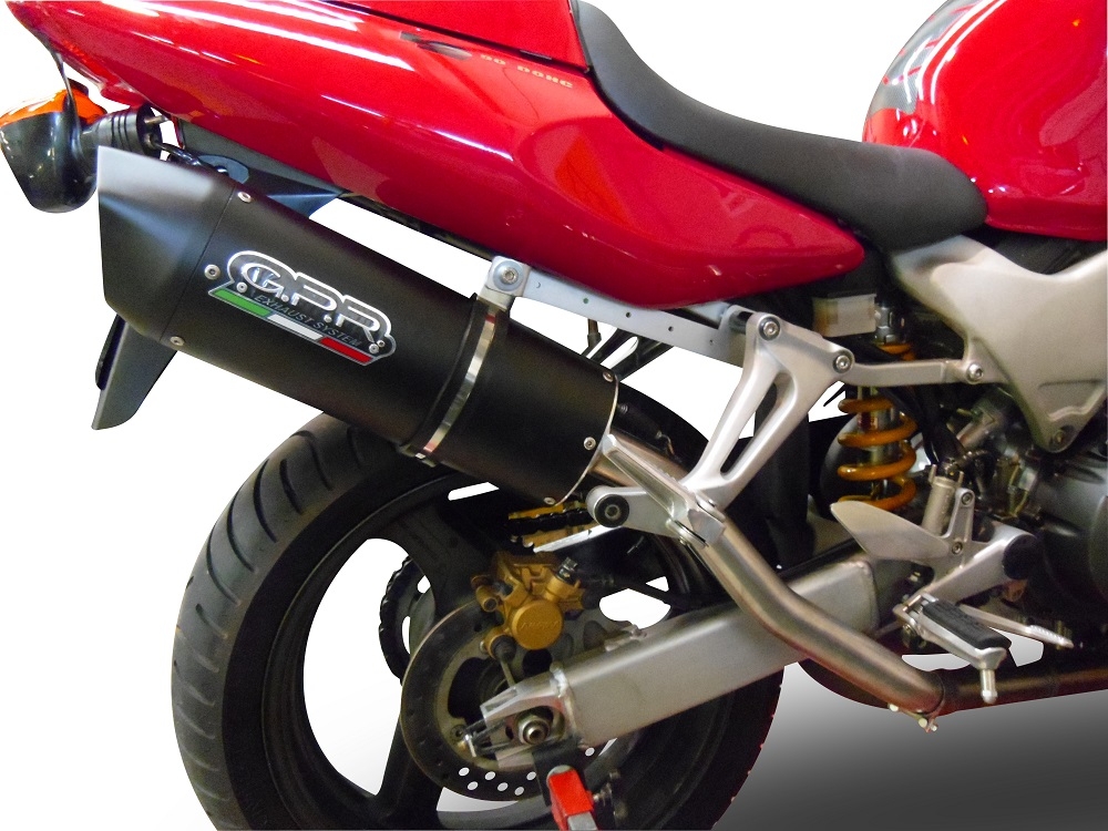 Exhaust compatible with Honda Vtr 1000 F Firestorm 1997-2007, Furore Nero, Dual Homologated legal slip-on exhaust including removable db killers and link pipes