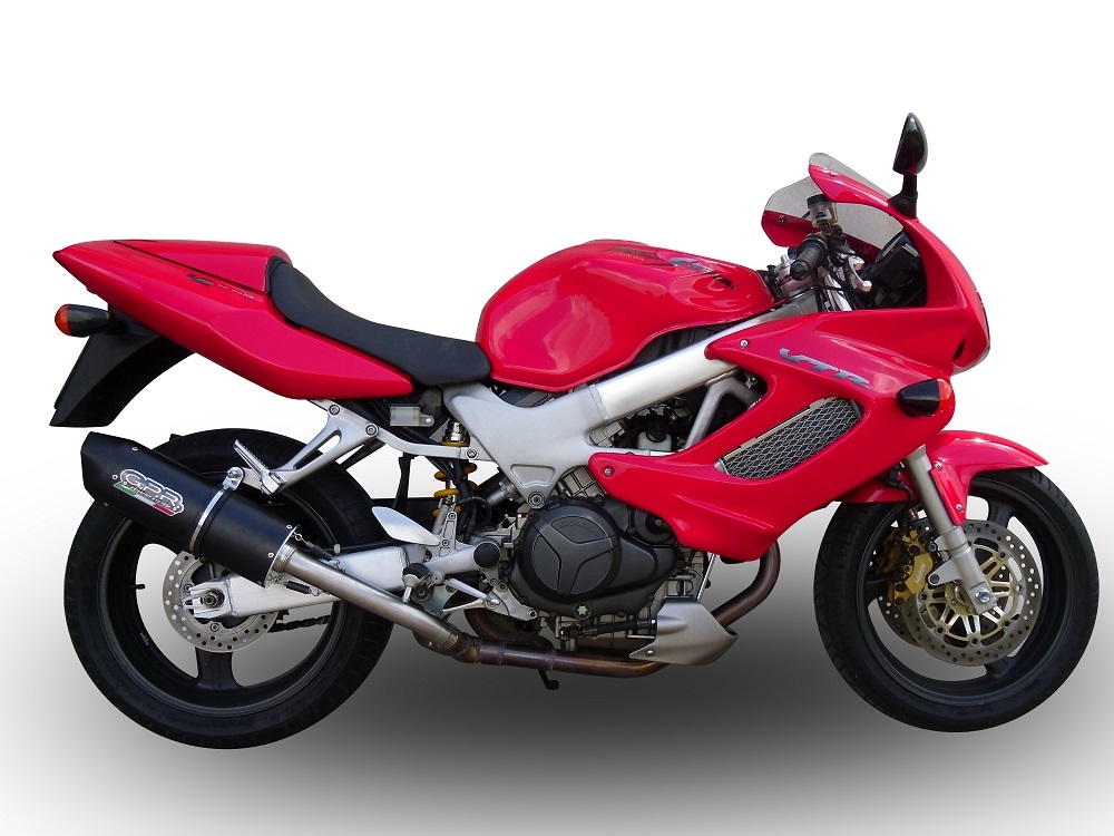 Exhaust compatible with Honda Vtr 1000 F Firestorm 1997-2007, Furore Nero, Dual Homologated legal slip-on exhaust including removable db killers and link pipes