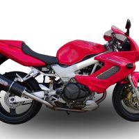 Exhaust compatible with Honda Vtr 1000 F Firestorm 1997-2007, Furore Nero, Dual Homologated legal slip-on exhaust including removable db killers and link pipes