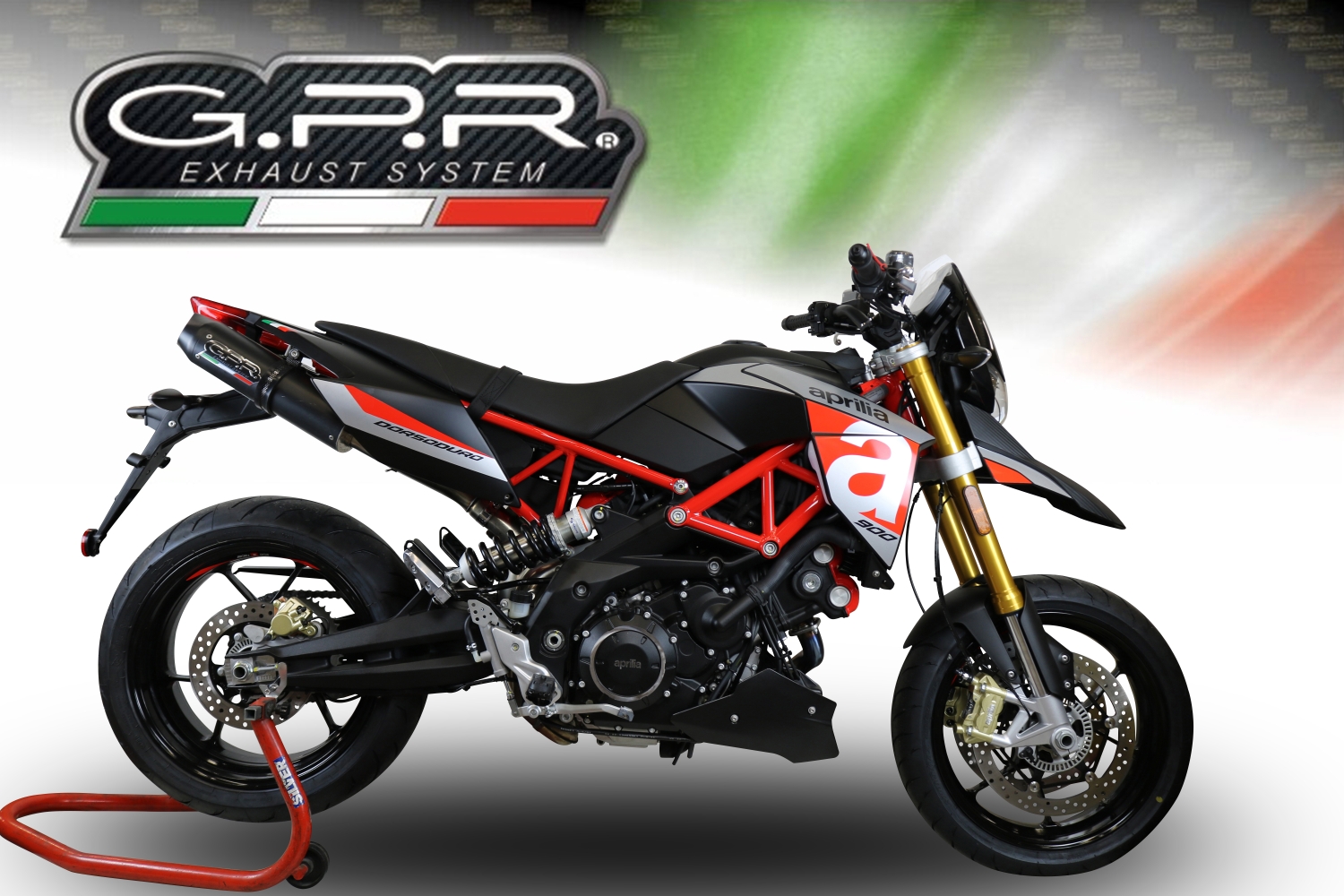 Exhaust compatible with Aprilia Dorsoduro 900 2017-2020, Furore Nero, Dual racing slip-on exhaust including link pipes