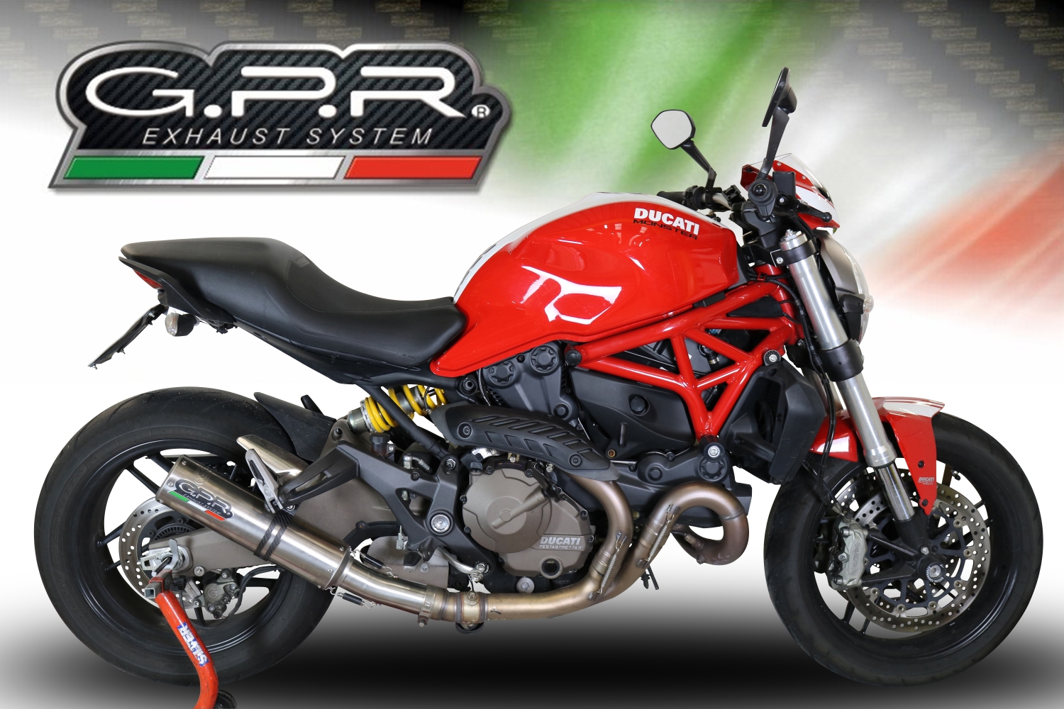 Esapament GPR compatibil cu Ducati Monster 1200 S -R  2017 Evacuare slip-on omologata, inclusiv db killer detașabil, cot de legătură și catalizator,M3 Titanium Natural