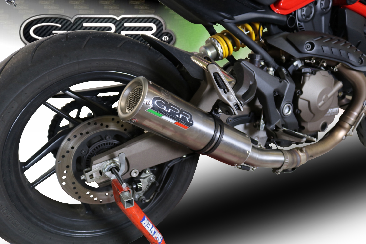 Esapament GPR compatibil cu Ducati Monster 1200 S -R  2017 Evacuare slip-on omologata, inclusiv db killer detașabil, cot de legătură și catalizator,M3 Titanium Natural