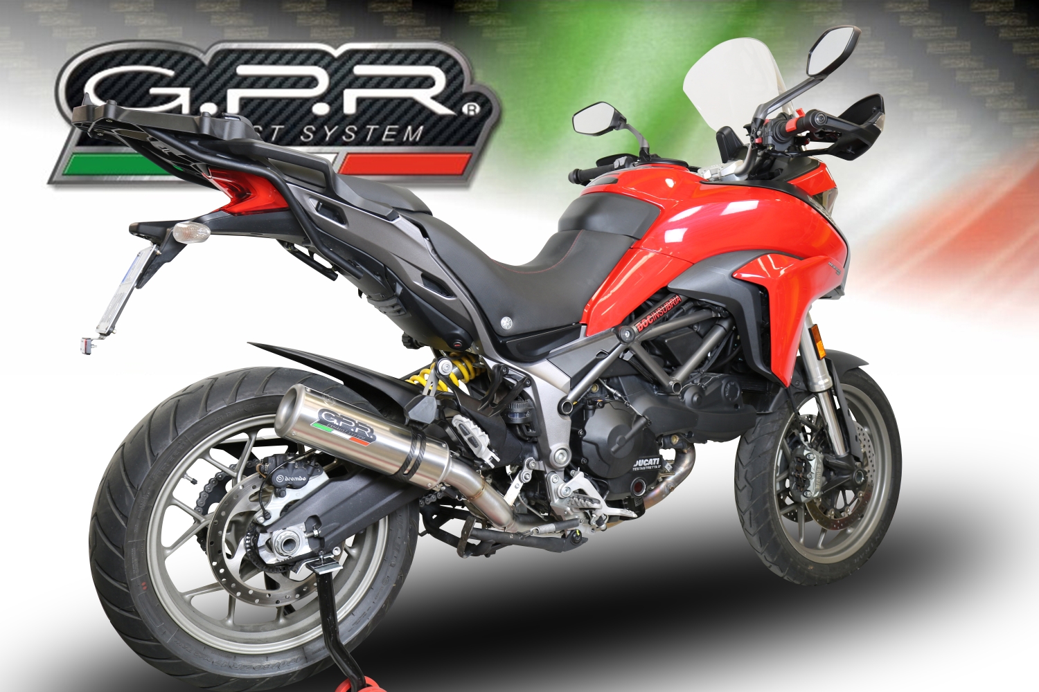 Esapament GPR compatibil cu Ducati Multistrada 950 2017  Sistem omologat legal de evacuare Mid-full, inclusiv db killer și catalizator detașabil,M3 Titanium Natural