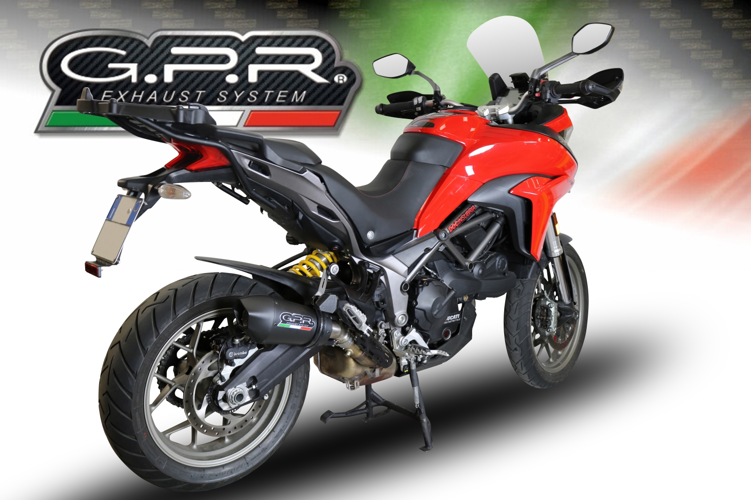 Esapament GPR compatibil cu Ducati Multistrada 950 2017 Evacuare slip-on omologata, inclusiv db killer detașabil și cot de legătură,New Grand Prix Evo Black Titanium