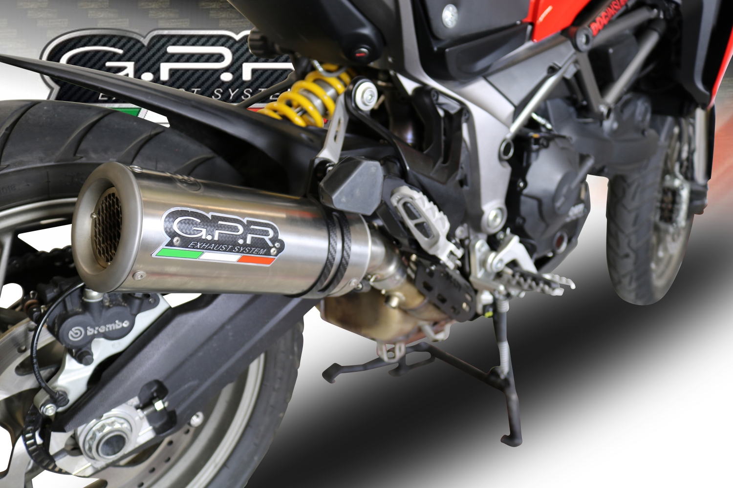 Esapament GPR compatibil cu Ducati Multistrada 950 2017 Evacuare slip-on omologata, inclusiv db killer detașabil și cot de legătură,M3 Titanium Natural
