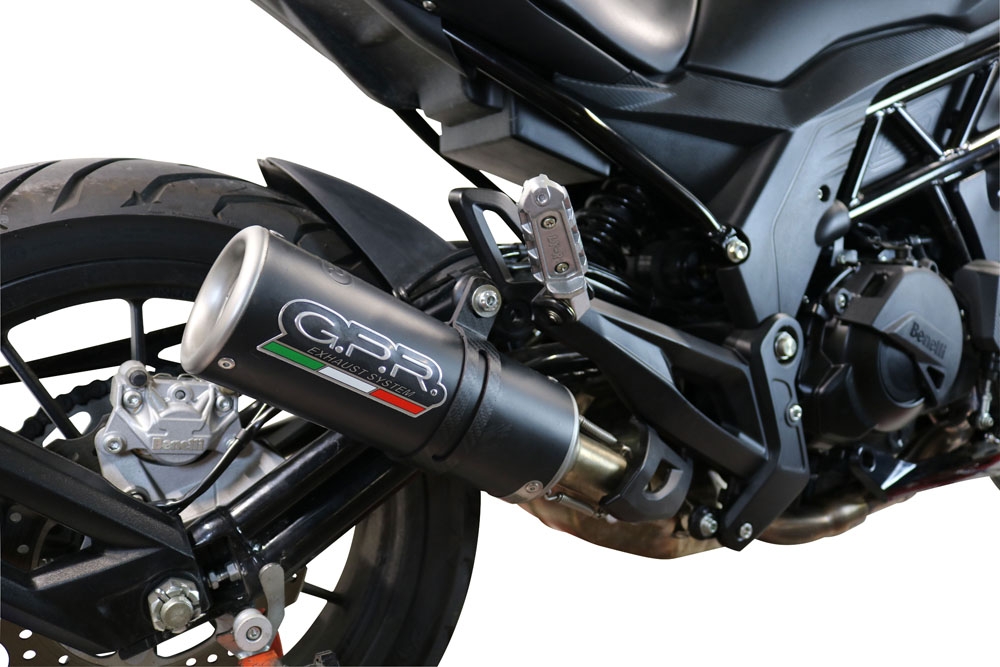 Exhaust compatible with Benelli 502 C 2019-2020, M3 Black Titanium, Homologated legal slip-on exhaust including removable db killer and link pipe