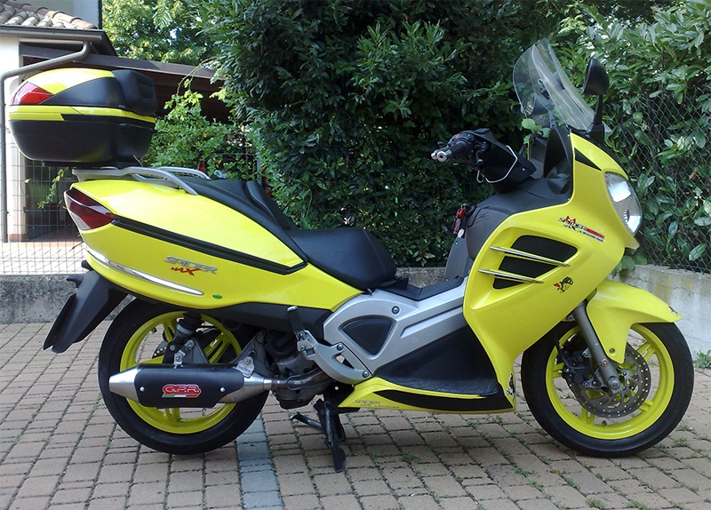 Exhaust compatible with Malaguti Spidermax 500 RS 2008-2011, Power Bomb, Homologated legal slip-on exhaust including removable db killer and link pipe