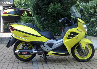 Exhaust compatible with Malaguti Spidermax 500 GT 2004-2011, Power Bomb, Homologated legal slip-on exhaust including removable db killer and link pipe