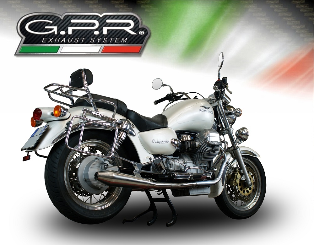 Esapament GPR compatibil cu Moto Guzzi California 1100 Special-Stone-Sport-Ev-Alu 1997 Evacuare cu dublă omologare legală, inclusiv db killer detașabile, coturi de legătură și catalizatori,Vintacone