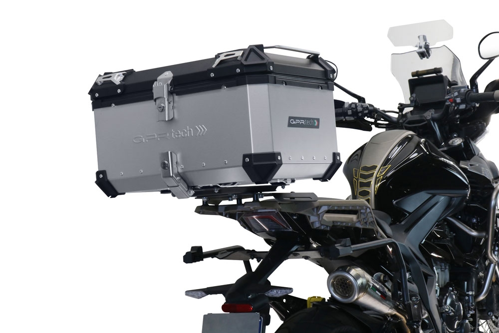 Top case GPR TECH compatible with  Zontes 350 T1 ADV 2022/2024 e5 GPR TECH Top case in aluminum, silver color with specific plate included Capacity 45 LT.