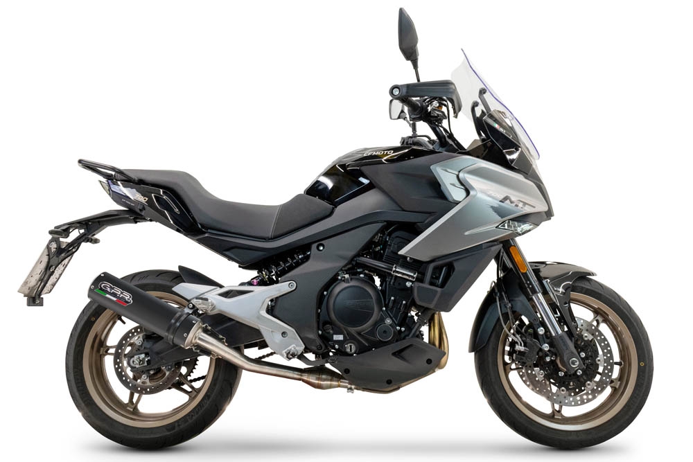 Exhaust compatible with Cf Moto 700 Mt 2023-2024, M3 Black Titanium, Racing slip-on exhaust including link pipe