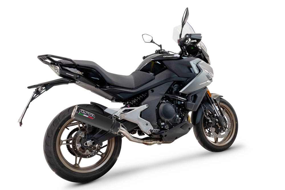 Exhaust compatible with Cf Moto 700 Mt 2023-2024, M3 Black Titanium, Racing slip-on exhaust including link pipe