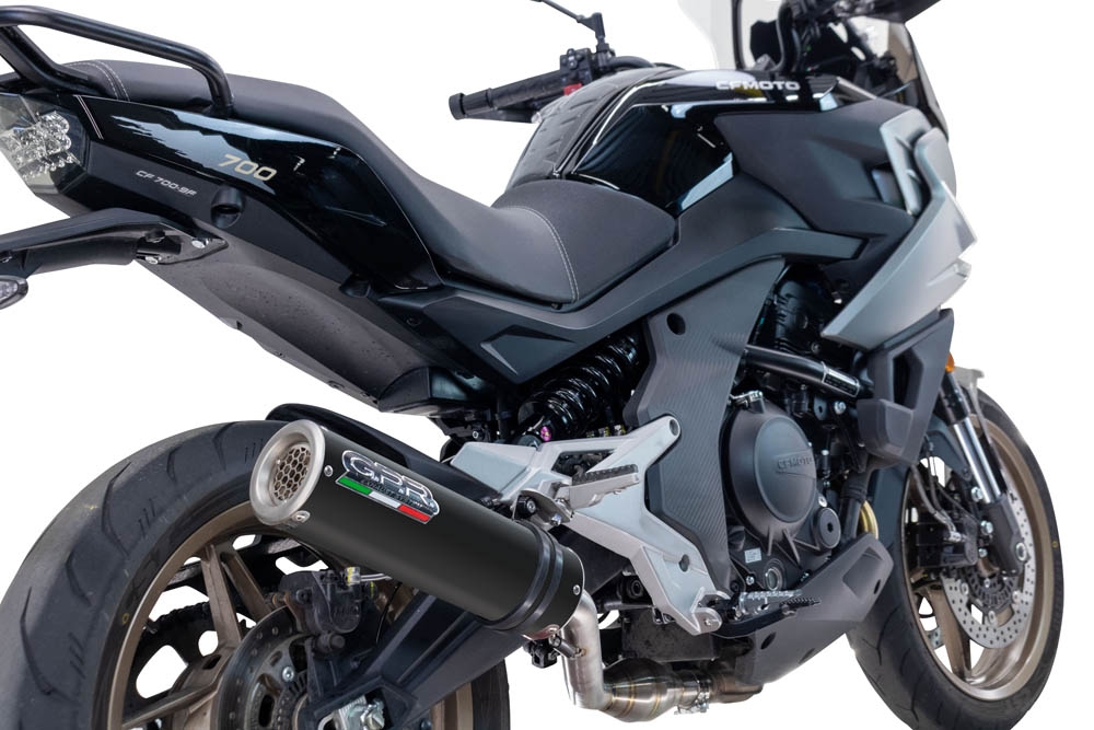 Exhaust compatible with Cf Moto 700 Mt 2023-2024, M3 Black Titanium, Racing slip-on exhaust including link pipe
