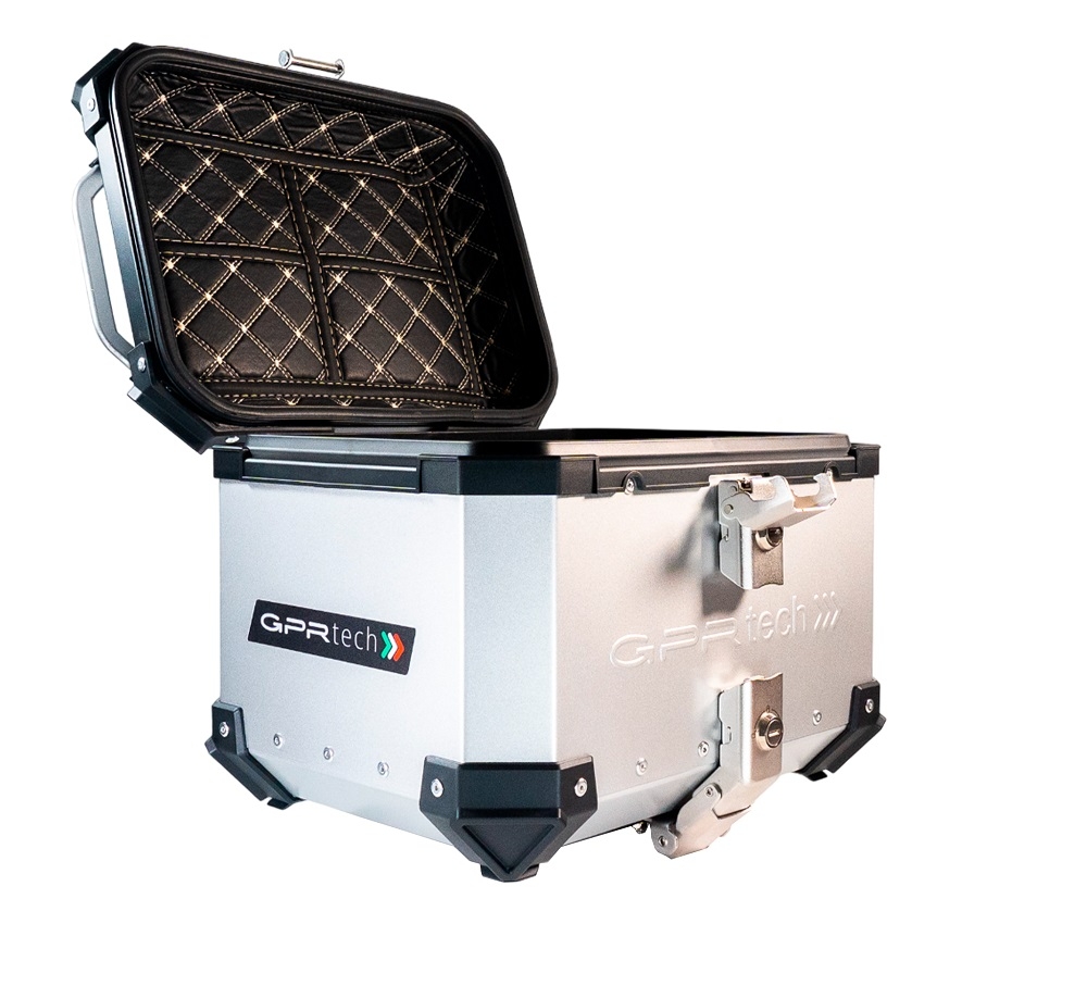 GPR TECH TOP CASE ALPI-TECH 26 LT. SILVER Top case in aluminum,including soft backrest, silver color with universal plate  Capacity 26 LT.