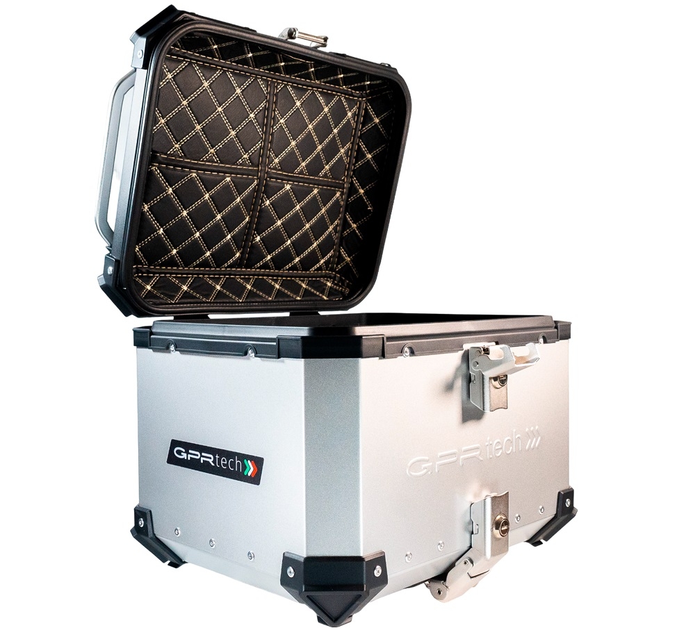 Top case GPR TECH  Triumph Tiger 1200 explorer 2017/2021 e4 Zilver Topcase din aluminiu, culoare argintie, cu placă specifică inclusă Capacitate 45 litri.