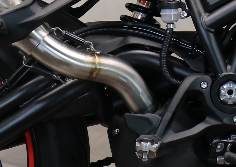 Exhaust compatible with Benelli 752 S 2022-2024, M3 Black Titanium, Homologated legal slip-on exhaust including removable db killer and link pipe
