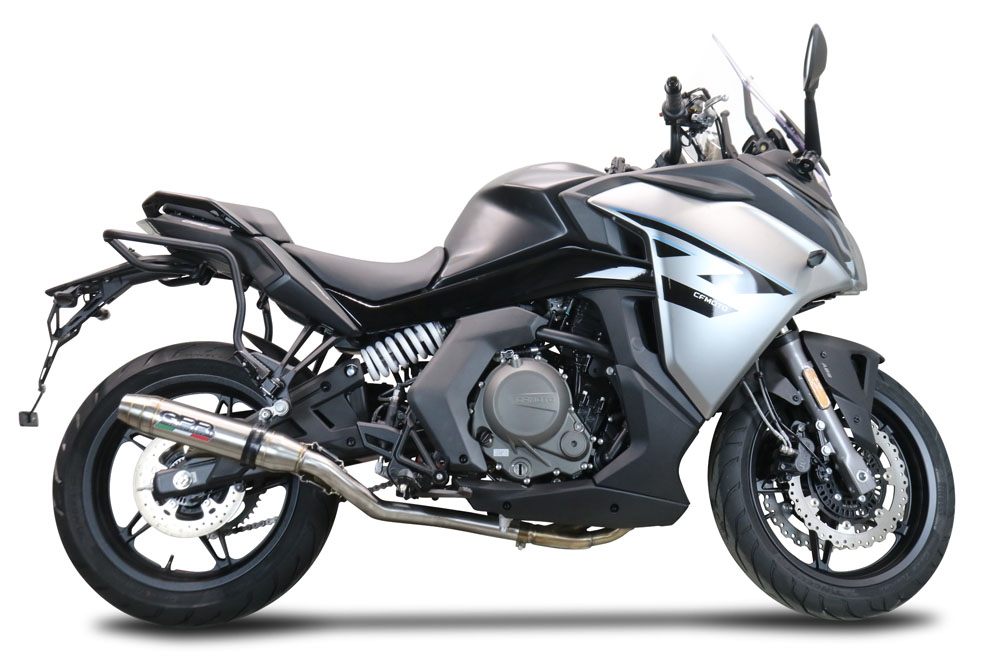 Exhaust compatible with Cf Moto 650 Gt 2022-2024, Deeptone Inox, Racing slip-on exhaust, including link pipe and removable db killer