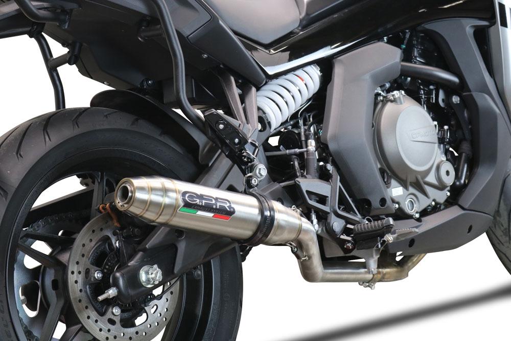 Exhaust compatible with Cf Moto 650 Gt 2022-2024, Deeptone Inox, Racing slip-on exhaust, including link pipe and removable db killer