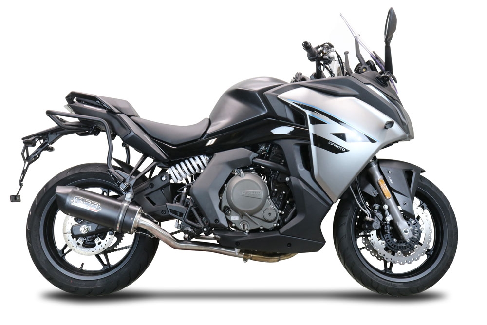 Exhaust compatible with Cf Moto 650 Gt 2022-2024, Furore Nero, Racing slip-on exhaust, including link pipe and removable db killer