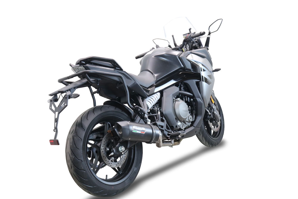 Exhaust compatible with Cf Moto 650 Gt 2022-2024, Furore Nero, Racing slip-on exhaust, including link pipe and removable db killer