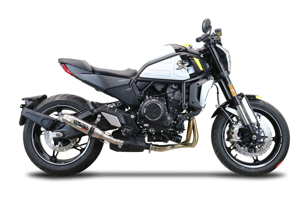 Exhaust compatible with Cf Moto 700 CL-X Adv 2022-2024, Deeptone Inox, Homologated legal slip-on exhaust including removable db killer and link pipe