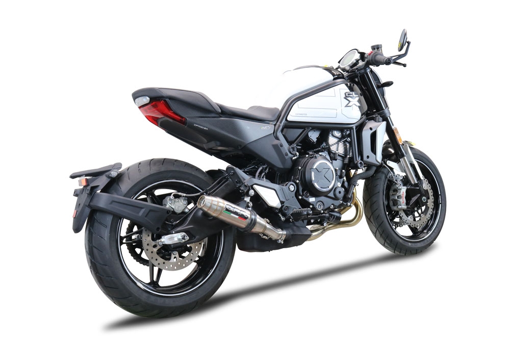 Exhaust compatible with Cf Moto 700 CL-X Adv 2022-2024, Deeptone Inox, Homologated legal slip-on exhaust including removable db killer and link pipe