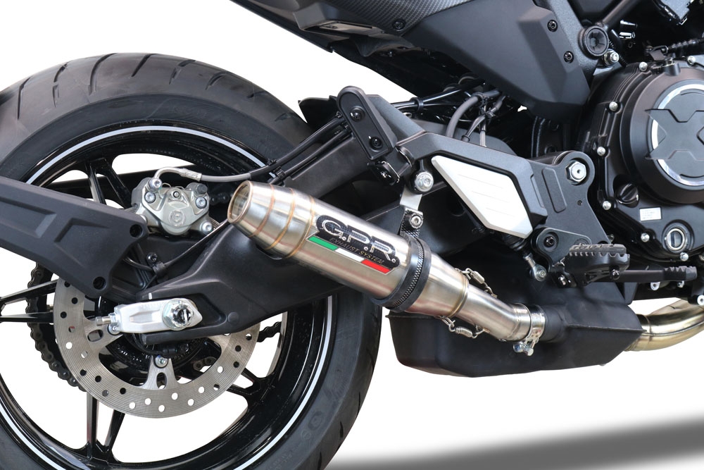 Exhaust compatible with Cf Moto 700 CL-X Adv 2022-2024, Deeptone Inox, Homologated legal slip-on exhaust including removable db killer and link pipe