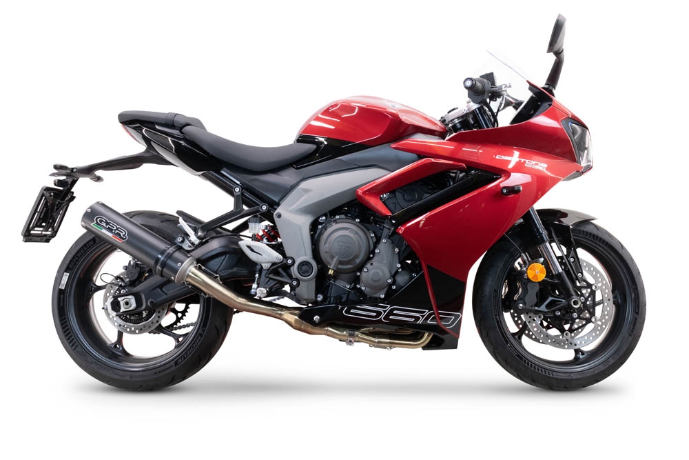 Esapament GPR compatibil cu Triumph Daytona 660 2023 Sistem complet de evacuare legal omologat, inclusiv db killer și catalizator detașabil,M3 Black Titanium