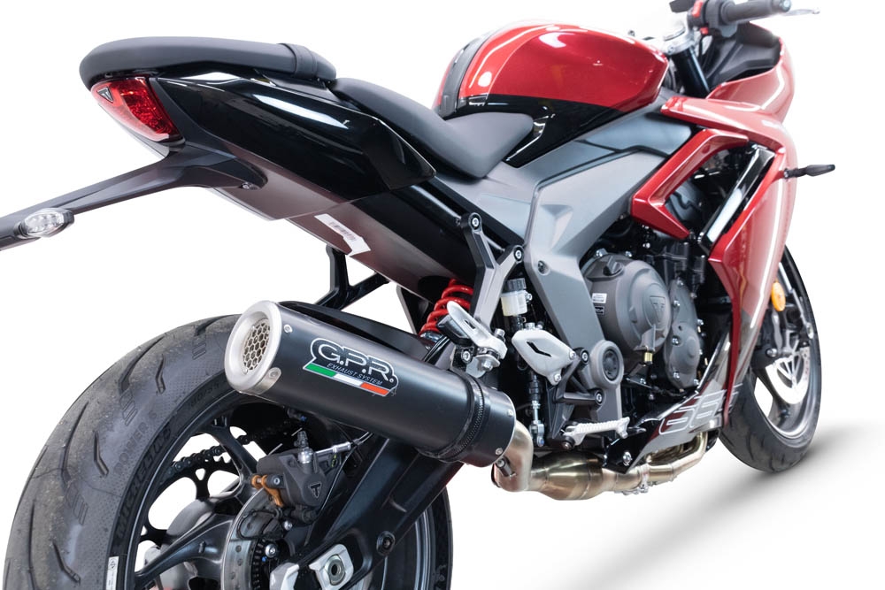 Esapament GPR compatibil cu Triumph Daytona 660 2023 Sistem complet de evacuare legal omologat, inclusiv db killer și catalizator detașabil,M3 Black Titanium