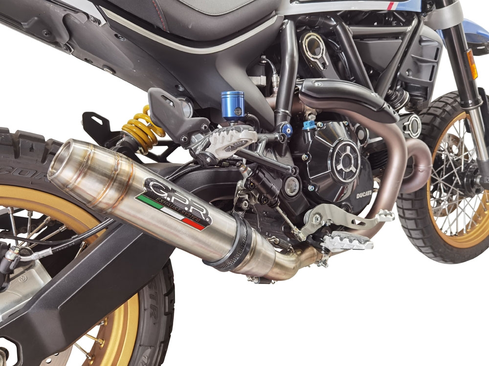 Esapament GPR compatibil cu Ducati Scrambler 800 Desert Sled -DS Fasthouse 2021 Evacuare slip-on omologata, inclusiv db killer detașabil, cot de legătură și catalizator,Deeptone Inox