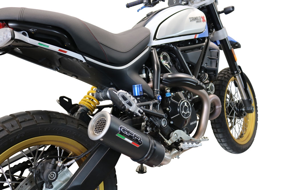 Esapament GPR compatibil cu Ducati Scrambler 800 Desert Sled -DS Fasthouse 2021 Evacuare slip-on omologata, inclusiv db killer detașabil, cot de legătură și catalizator,M3 Black Titanium
