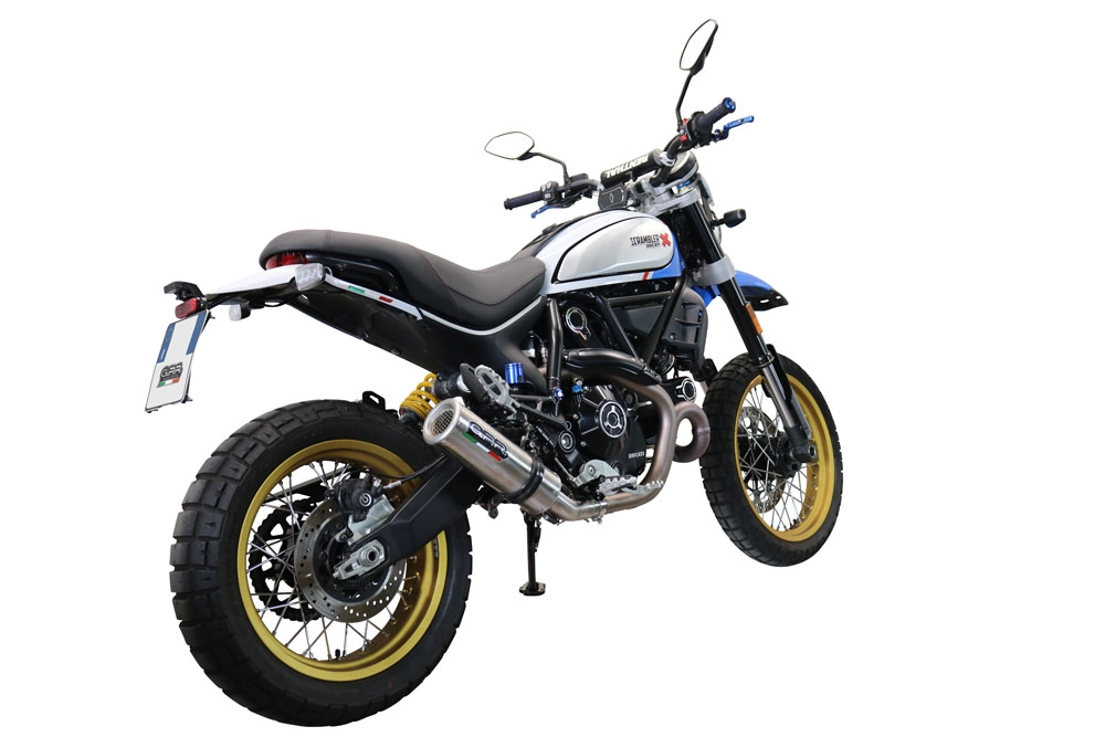 Esapament GPR compatibil cu Ducati Scrambler 800 Desert Sled -DS Fasthouse 2021 Evacuare slip-on omologata, inclusiv db killer detașabil, cot de legătură și catalizator,M3 Titanium Natural