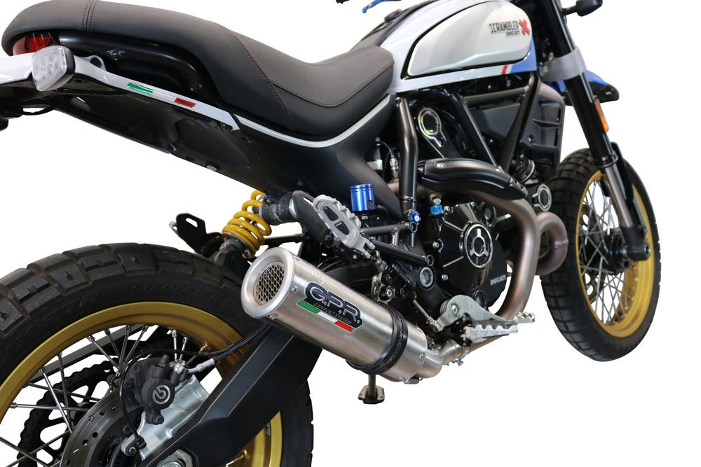 Esapament GPR compatibil cu Ducati Scrambler 800 Desert Sled -DS Fasthouse 2021 Evacuare slip-on omologata, inclusiv db killer detașabil, cot de legătură și catalizator,M3 Titanium Natural