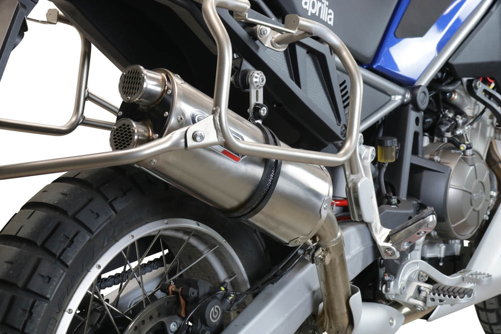 Exhaust compatible with Aprilia Tuareg 660 2021-2024, Dual Inox, Homologated legal slip-on exhaust including removable db killer and link pipe