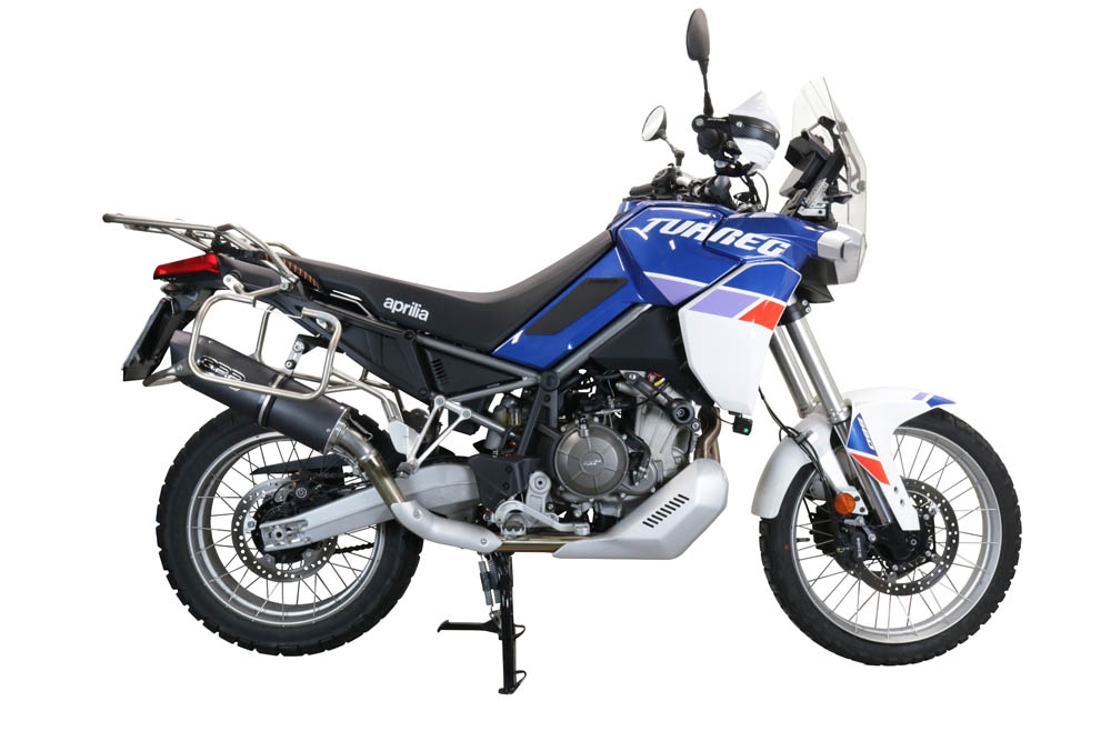 Exhaust compatible with Aprilia Tuareg 660 2021-2024, Furore Evo4 Nero, Homologated legal slip-on exhaust including removable db killer and link pipe
