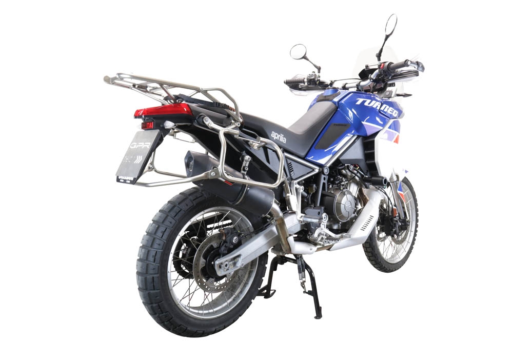 Exhaust compatible with Aprilia Tuareg 660 2021-2024, Furore Evo4 Nero, Homologated legal slip-on exhaust including removable db killer and link pipe