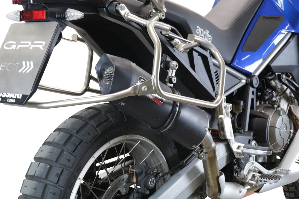 Exhaust compatible with Aprilia Tuareg 660 2021-2024, Furore Evo4 Nero, Homologated legal slip-on exhaust including removable db killer and link pipe