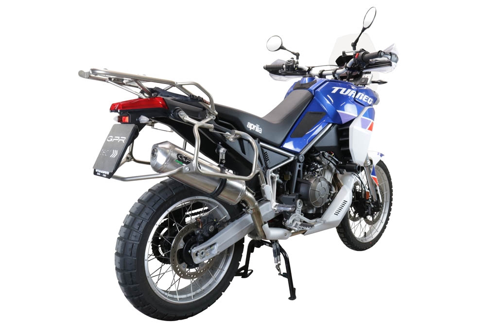 Esapament GPR compatibil cu Aprilia Tuareg 660 2021 Evacuare slip-on omologata, inclusiv db killer detașabil și cot de legătură,Satinox 
