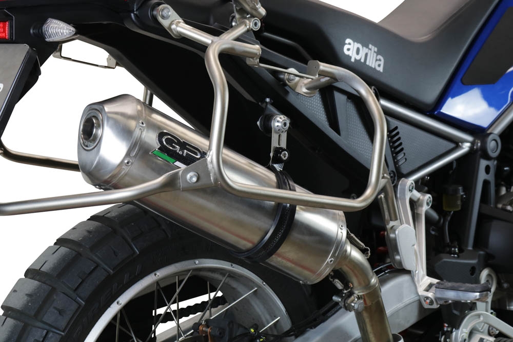Esapament GPR compatibil cu Aprilia Tuareg 660 2021 Evacuare slip-on omologata, inclusiv db killer detașabil și cot de legătură,Satinox 