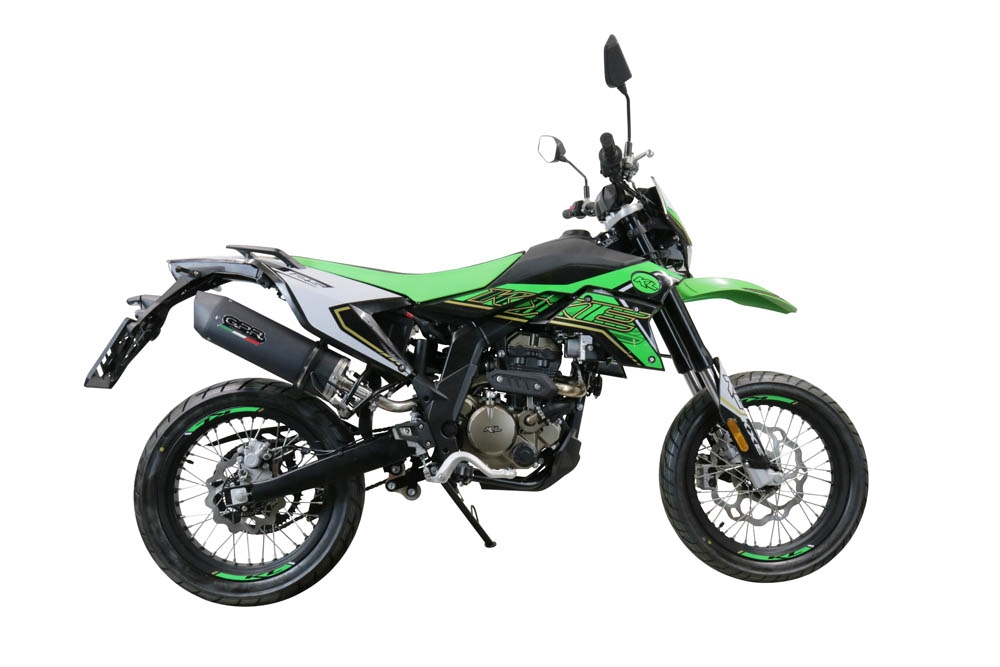 Exhaust compatible with KL MOTOR KXE 125 2022-2023, Furore Evo4 Nero, Homologated legal slip-on exhaust including removable db killer, link pipe and catalyst