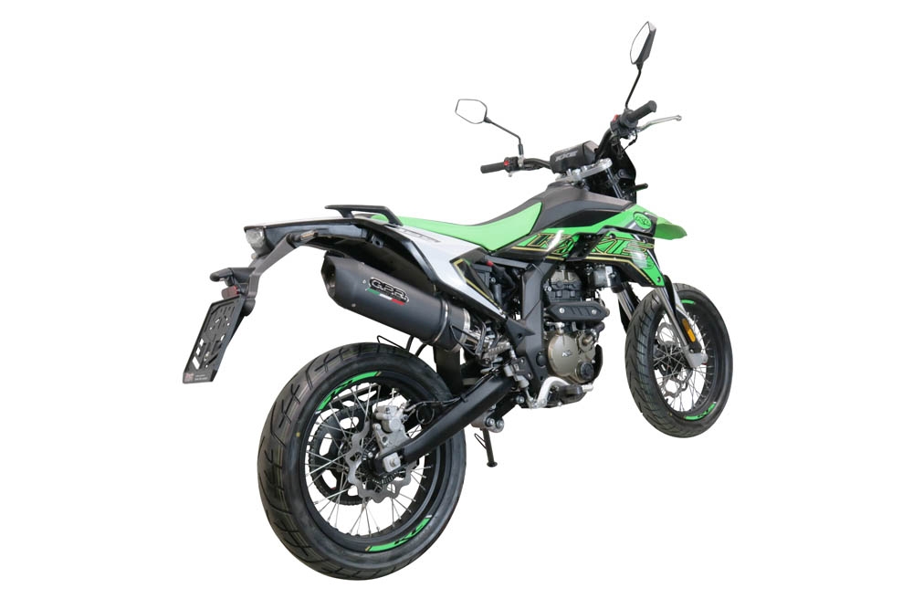 Exhaust compatible with KL MOTOR KXE 125 2022-2023, Furore Evo4 Nero, Homologated legal slip-on exhaust including removable db killer, link pipe and catalyst
