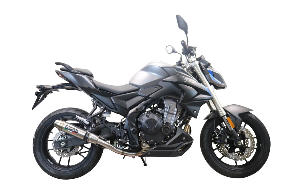 Exhaust compatible with Voge 500R 2021-2024, Deeptone Inox, Homologated legal slip-on exhaust including removable db killer and link pipe