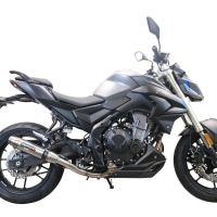Exhaust compatible with Voge 500R 2021-2024, Deeptone Inox, Homologated legal slip-on exhaust including removable db killer and link pipe